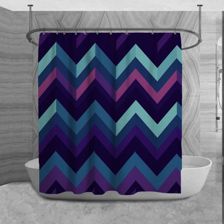 Bless international Chevron Shower Curtain Modern Bathroom Decor Navy
